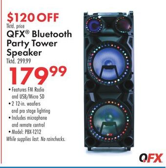 Boscov's Qfx bluetooth party tower speaker offer