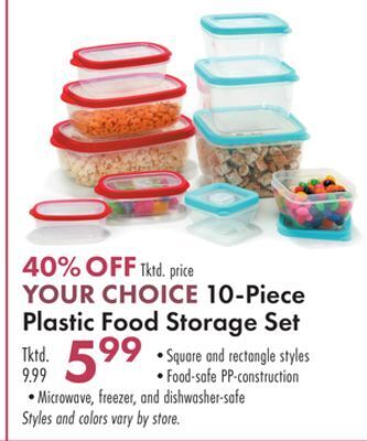 Boscov's 10-piece plastic food storage set offer