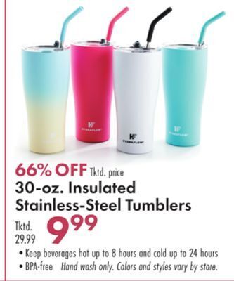 Boscov's 30-oz. insulated stainless-steel tumblers offer