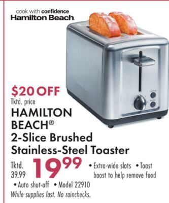 Boscov's Hamilton beach 2-slice brushed stainless-steel toaster offer