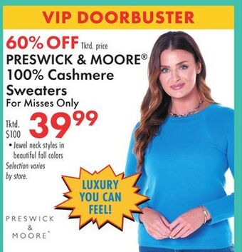 Boscov's Preswick & moore 100% cashmere sweaters offer