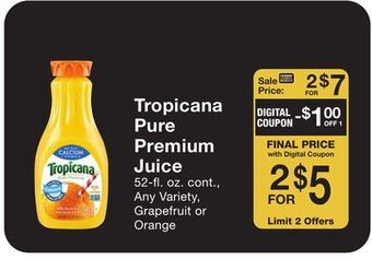 Fairway Store Market Tropicana pure premium juice offer