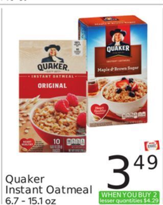 Weis Markets Quaker instant oatmeal offer