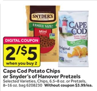 Stop&Shop Cape cod potato chips or snyder's of hanover pretzels offer