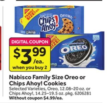 Stop&Shop Nabisco family size oreo or chips ahoy! cookies offer