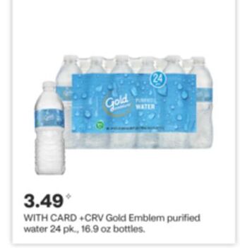 CVS Gold emblem purified water 24 pk., 16.9 oz bottles offer