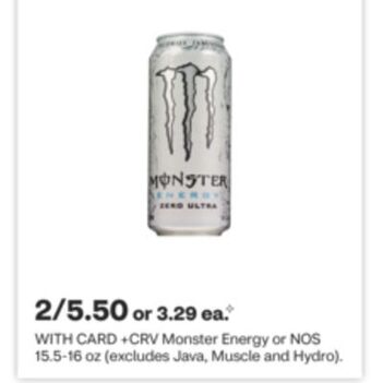 CVS Monster energy or nos 15.5-16 oz offer