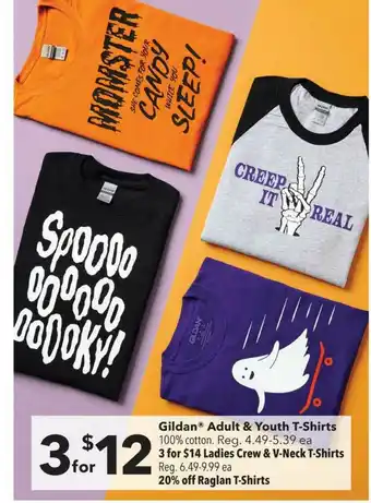 Gildan® Adult & Youth T-Shirts Or 3 For $14 Ladies Crew & V-Neck T-Shirts