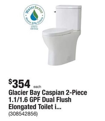 The Home Depot Glacier bay caspian 2-piece 1.1/1.6 gpf dual flush elongated toilet in white, seat included offer