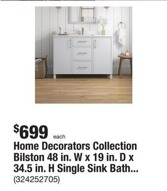 The Home Depot Home decorators collection bilston 48 in. w x 19 in. d x 34.5 in. h single sink bath vanity in dove gray with white engineere offer