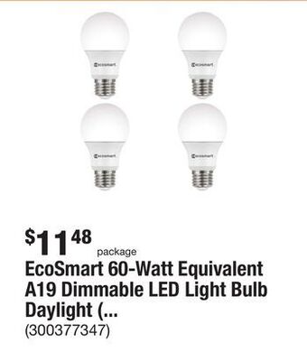 The Home Depot Ecosmart 60-watt equivalent a19 dimmable led light bulb daylight (4-pack) offer