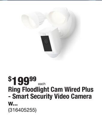 The Home Depot Ring floodlight cam wired plus - smart security video camera with 2 led lights, 2-way talk, color night vision, white offer