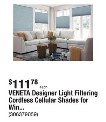 The Home Depot Veneta designer light filtering cordless cellular shades for windows offer