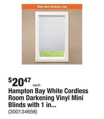 The Home Depot Hampton bay white cordless room darkening vinyl mini blinds with 1 in. slats-27 in. w x 48 in. l (actual size 26.5 in. w x 48 offer
