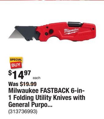 The Home Depot Milwaukee fastback 6-in-1 folding utility knives with general purpose blade offer