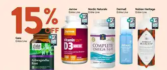 Gaia Entire Line, Jarrow Entire Line, Nordic Naturals Entire Line, DermaE Entire Line Or Nubian Heritage Entire Line 15% Off