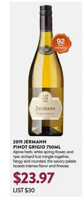 Plum Market 2019 Jermann Pinot Grigio 750ML offer