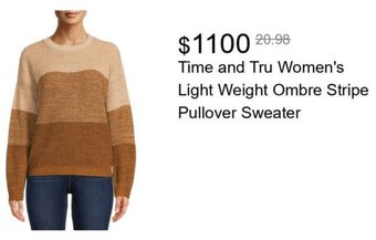 Walmart Time and Tru Women's Light Weight Ombre Stripe Pullover Sweater offer