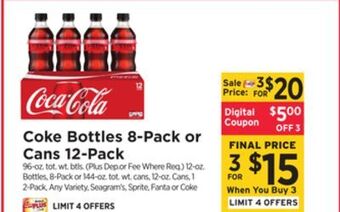 ShopRite Bottles 8-pack or cans 12-pack offer