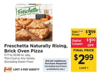 ShopRite Naturally rising, brick oven pizza offer