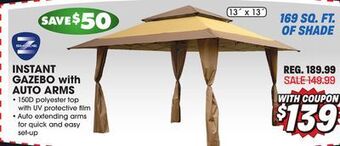 Big 5 Z-shade 13' x 13' instant gazebo with auto arms offer