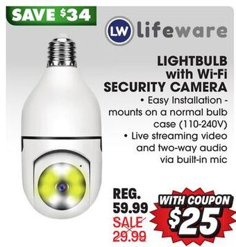 Big 5 Lifeware lightbulb with wi-fi security camera offer