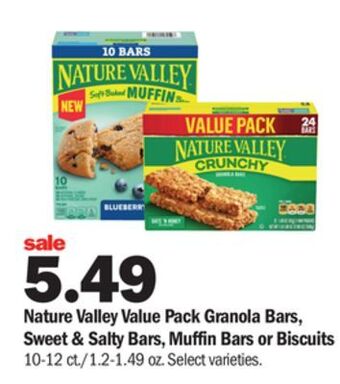 Meijer Nature valley value pack granola bars, sweet & salty bars, muffin bars or biscuits offer