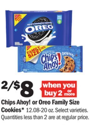 Meijer Chips ahoy! or oreo family size cookies offer