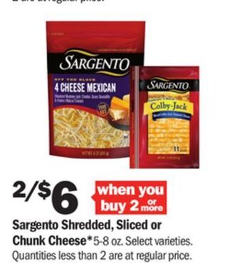 Meijer Sargento shredded, sliced or chunk cheese offer