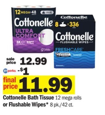 Meijer Cottonelle bath tissue 12 mega rolls or flushable wipes* 8 pk./42 ct offer