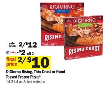 Meijer Digiorno rising, thin crust or hand tossed frozen pizza offer