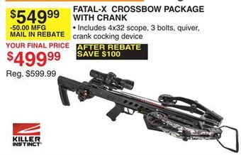 Dunham's Sports Killer instinct fatal-x crossbow package with crank offer