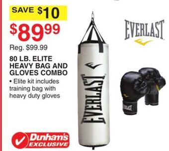 Dunham's Sports Everlast 80 lb. elite heavy bag and gloves offer