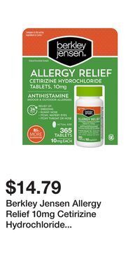 BJ’s Berkley jensen allergy relief 10mg cetirizine hydrochloride tablets, 365 ct offer