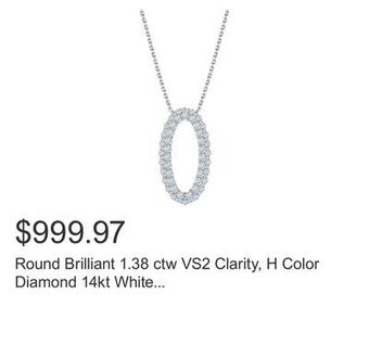 Costco Round brilliant 1.38 ctw vs2 clarity, h color diamond 14kt white gold necklace offer