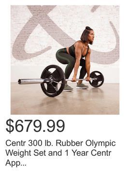 Costco Centr 300 lb. rubber olympic weight set and 1 year centr app subscription included offer