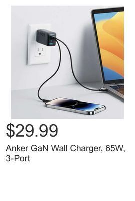 Costco Anker gan wall charger, 65w, 3-port offer