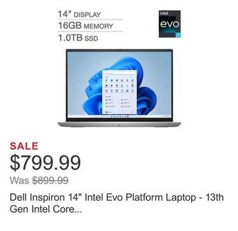 Costco Dell inspiron 14 intel evo platform laptop - 13th gen intel core i7-1360p - 2560x1600 display offer