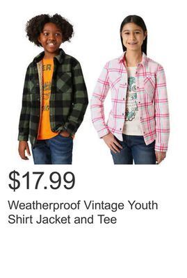 Costco Weatherproof vintage youth shirt jacket and tee offer