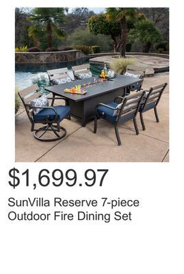 Costco Sunvilla reserve 7-piece outdoor fire dining set offer
