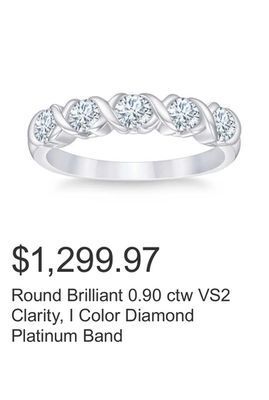 Costco Round brilliant 0.90 ctw vs2 clarity, i color diamond platinum band offer