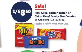 Family Dollar Ritz, oreo, nutter butter, or chips ahoy! family size cookies or crackers offer