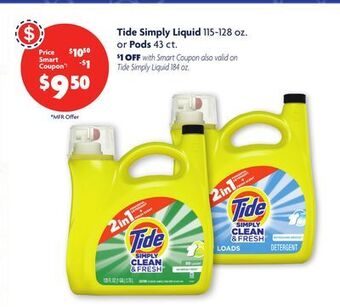 Family Dollar Tide simply liquid 115-128 oz. or pods 43 ct offer