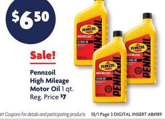 Family Dollar Pennzoil high mileage motor oil offer