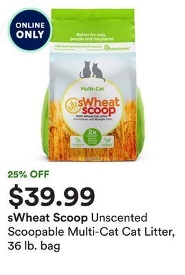 Petco Unscented scoopable multi-cat cat litter, 36 lb. bag offer