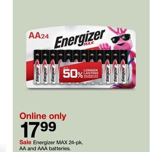 Target Energizer max 24-pk. aa and aaa batteries offer