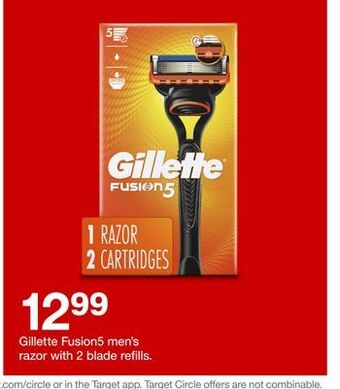 Target Gillette fusion5 men's razor with 2 blade refills offer
