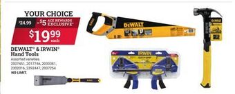 Ace Hardware Dewalt & irwin hand tools offer