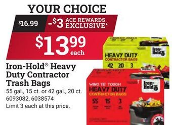 Ace Hardware Iron-hold heavy duty contractor trash bags offer
