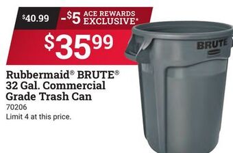 Ace Hardware Rubbermaid brute 32 gal. commercial grade trash can offer